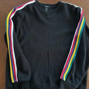 Forever 21 Black Sweatshirt with Multicolor Stripes